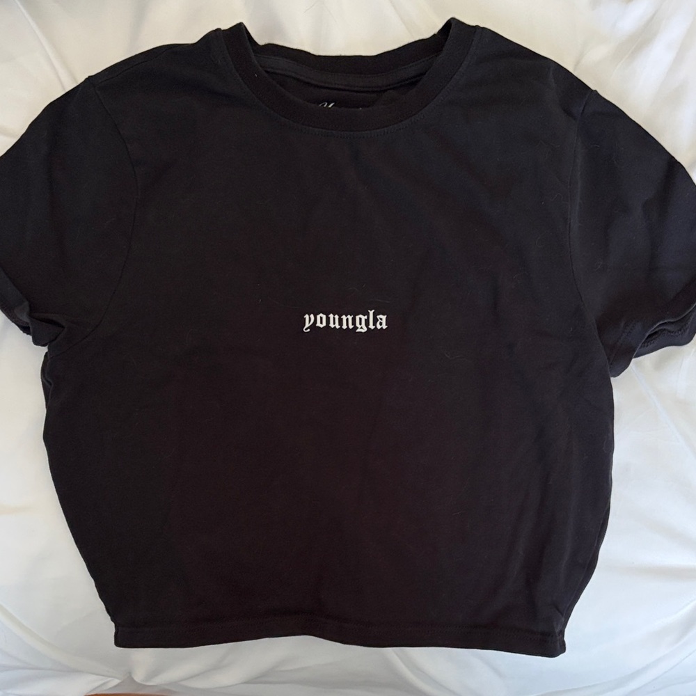 YoungLA Black Tee with White Logo
